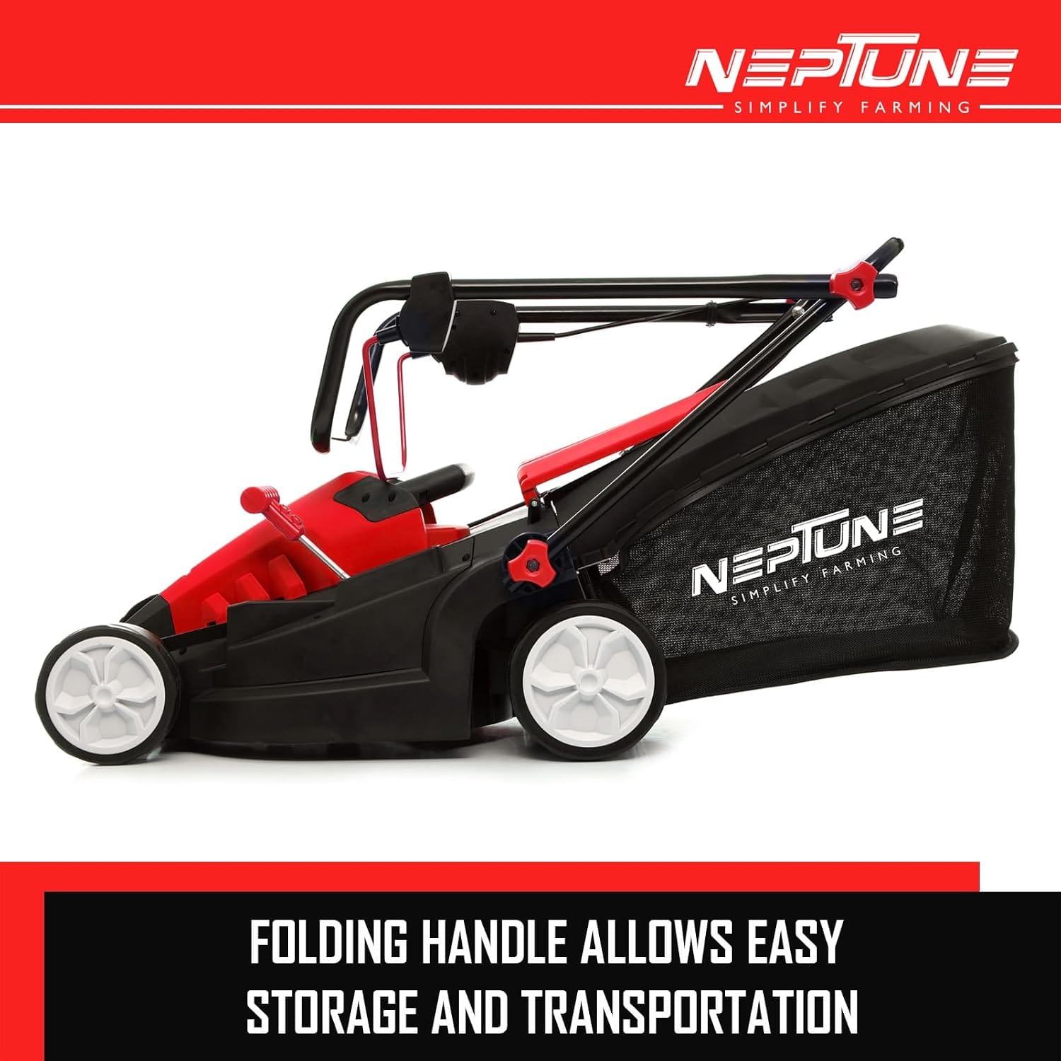 Neptune Simplify Farming 1600-Watt Electric Hand Push Lawn Mower Single Phase 2HP Motor with 50Liter Grass Catcher Box, 5-Stages Cutting Height Adjustment Upto 20mm to 65mm, 380mm/15inch Cutting Blade 5