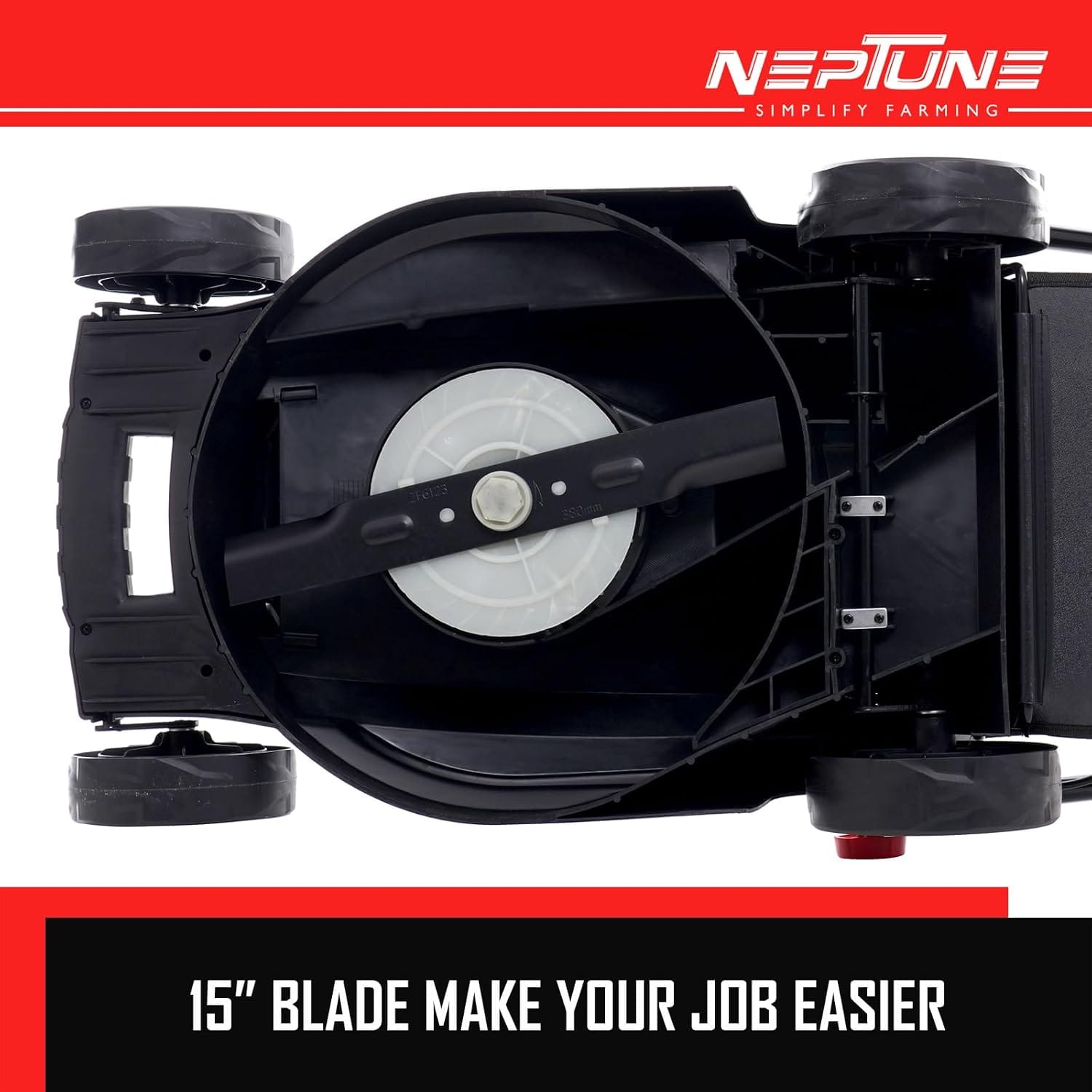Neptune Simplify Farming 1600-Watt Electric Hand Push Lawn Mower Single Phase 2HP Motor with 50Liter Grass Catcher Box, 5-Stages Cutting Height Adjustment Upto 20mm to 65mm, 380mm/15inch Cutting Blade 4