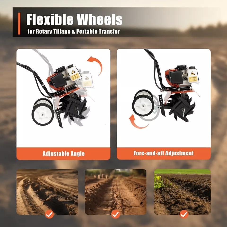 Neptune Simplify Farming NC-52B 52CC Mini Cultivator | 2-Stroke Petrol Rotavator | High Carbon Steel Blades | 25CM Working Width, 10CM Depth | Tiller Perfect for Farming, Gardening & Land Preparation 4