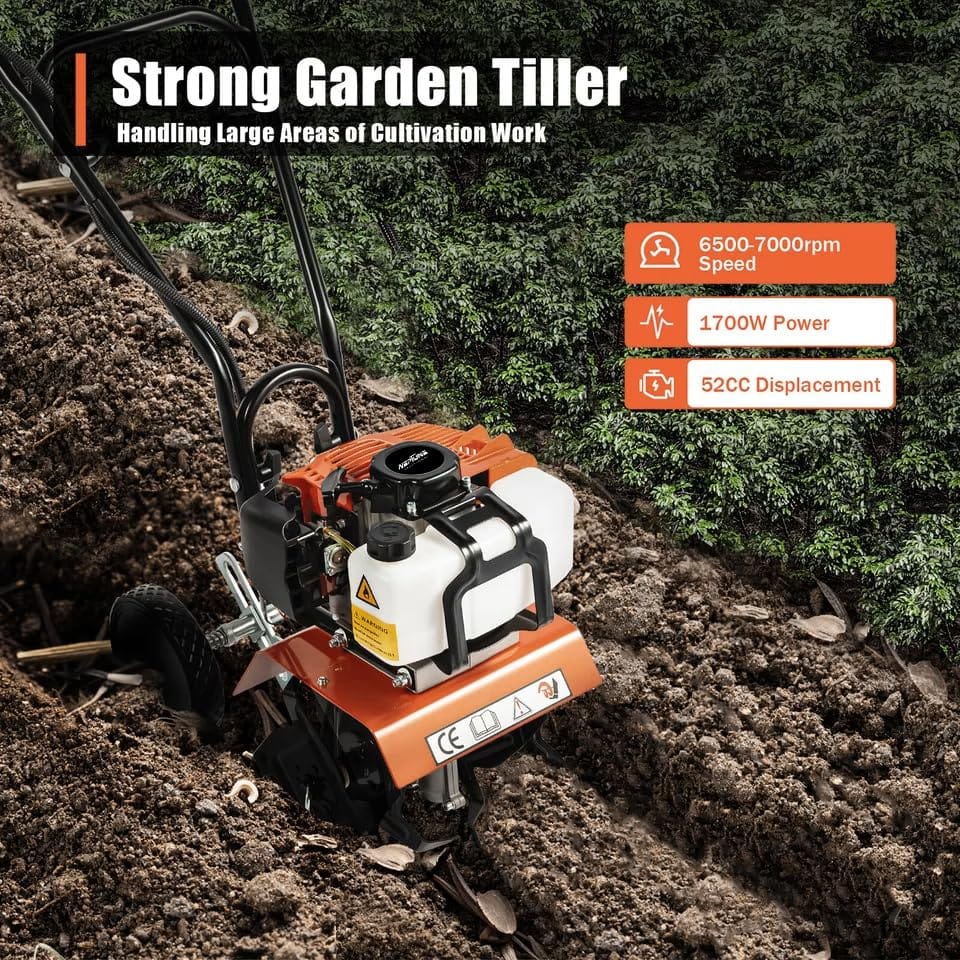 Neptune Simplify Farming NC-52B 52CC Mini Cultivator | 2-Stroke Petrol Rotavator | High Carbon Steel Blades | 25CM Working Width, 10CM Depth | Tiller Perfect for Farming, Gardening & Land Preparation 3