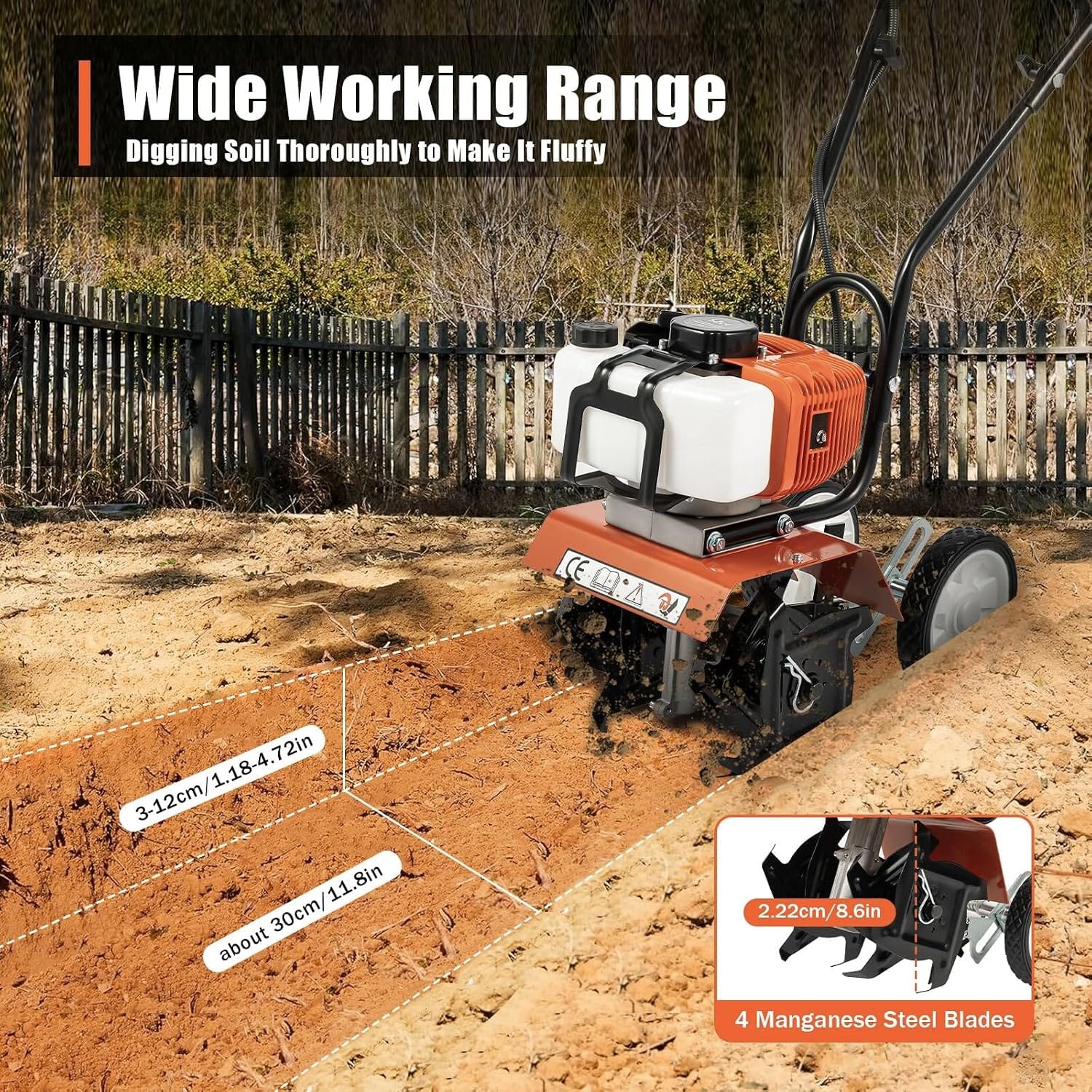 Neptune Simplify Farming NC-52B 52CC Mini Cultivator | 2-Stroke Petrol Rotavator | High Carbon Steel Blades | 25CM Working Width, 10CM Depth | Tiller Perfect for Farming, Gardening & Land Preparation 5