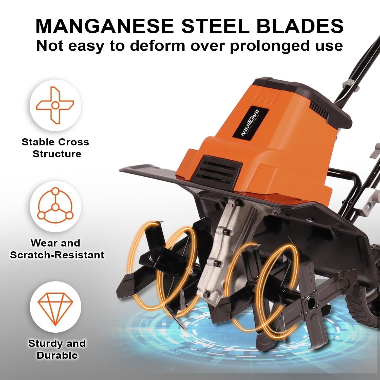 Neptune Simplify Farming NC-41 Electric Mini Portable Tiller | 1500 Watts, Working Width 32-45CM, Depth 22CM | Cultivator, Weeder, Rotavator | Ideal for Soil Loosening and Digging 2