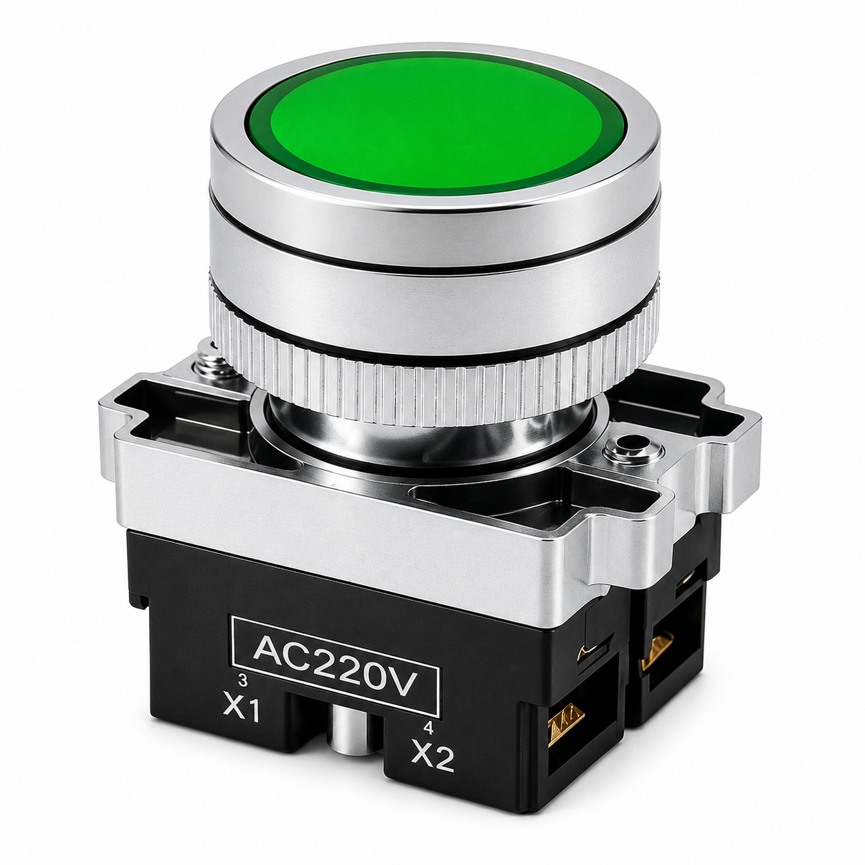 Ceyone Green Illuminated Push Button, AC 220V, Ith 10A, Long-Life LED(pack of 4) 2