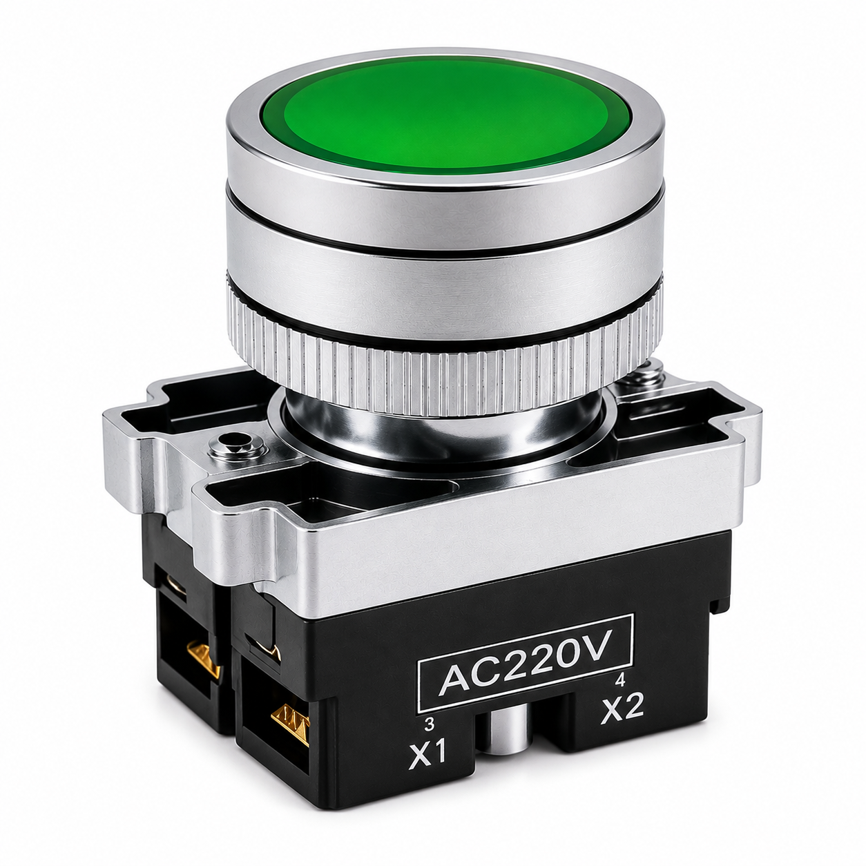 Ceyone Green Illuminated Push Button, AC 220V, Ith 10A, Long-Life LED(pack of 4) 3