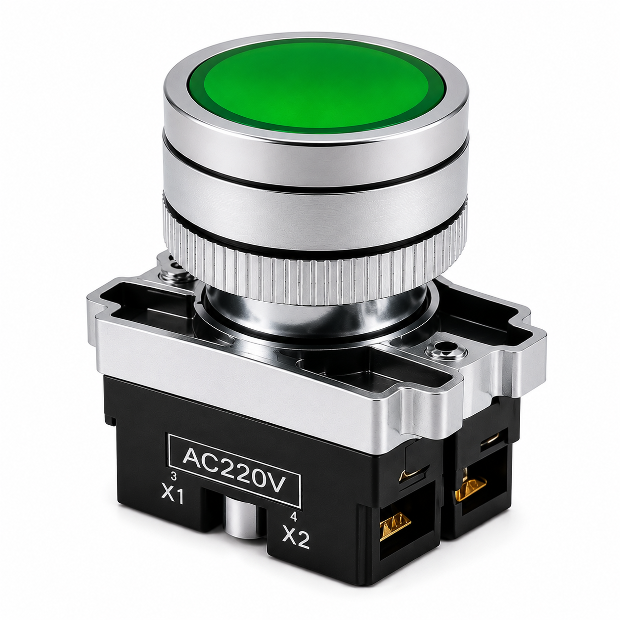 Ceyone Green Illuminated Push Button, AC 220V, Ith 10A, Long-Life LED(pack of 4) 4