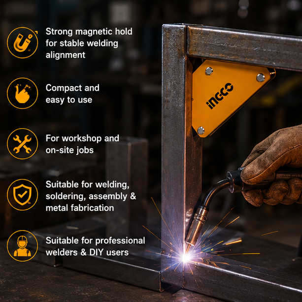Ingco 45deg, 90deg & 135deg Angle Magnet & Steel Magnetic Welding Holder Set, AMWH4001 4