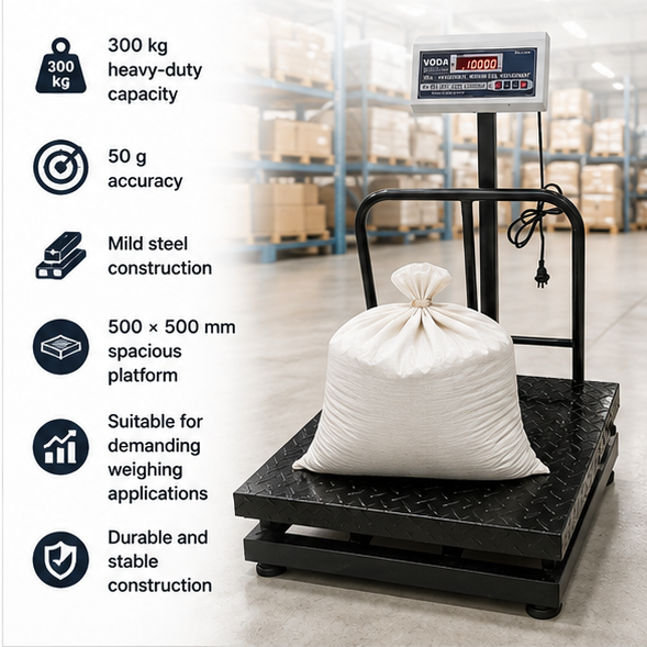 Voda 300kg Mild Steel Bench Type Heavy Duty Weighing Scale with 1 Year Warranty Platform Size: 500x500 mm(Heavy Duty Weighing Scale ) 4