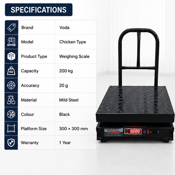 Voda 200kg Mild Steel Black Chicken Type Heavy Duty Weighing Scale with 1 Year Warranty Platform Size: 300x300 mm(Chicken Type ) 3