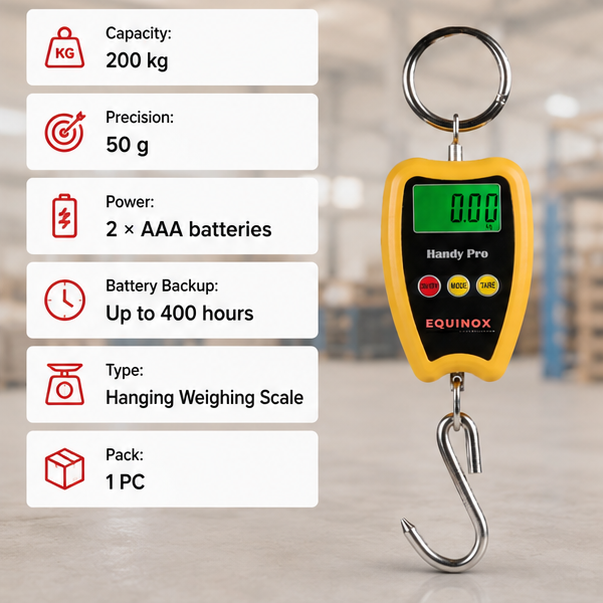 EQUINOX 200kg x 50g Digital Portable Hanging Weighing Scale with Stainless Steel Hook for Industries, Cylinder, Fishing and Multipurpose Domestic Weighing Use 3