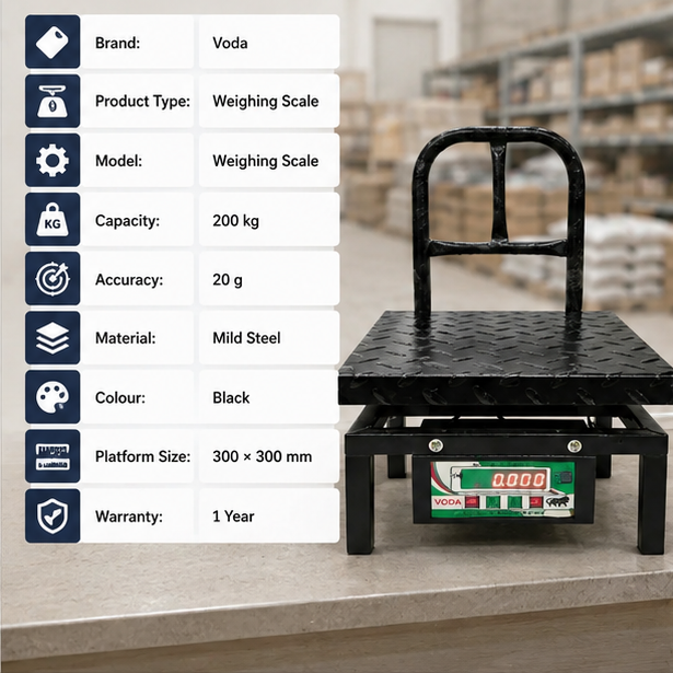 Voda 200kg Mild Steel Black Bench Type Heavy Duty Weighing Scale with 1 Year Warranty Platform Size: 300x300 mm(Weighing Scale) 3