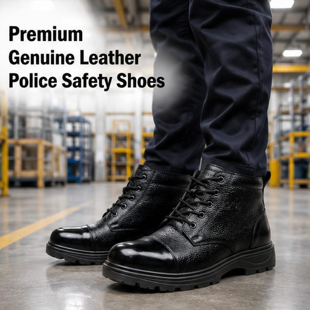 Latest Trendy Genuine Mild Leather Police Boots for Men, Heavy Duty Tactical Safety Boots, Anti-Skid Durable Industrial Work Shoes For Men 2