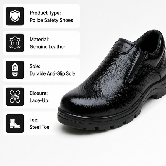Latest Stylish Genuine Mild Leather Police Safety Shoes for Men, Heavy Duty Steel Toe Tactical Boots, Anti-Slip Industrial Work Footwear For Men 3