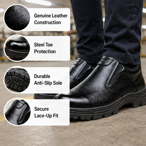 Latest Stylish Genuine Mild Leather Police Safety Shoes for Men, Heavy Duty Steel Toe Tactical Boots, Anti-Slip Industrial Work Footwear For Men 4