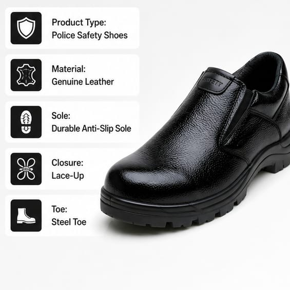 Latest Stylish Genuine Mild Leather Police Safety Shoes for Men, Heavy Duty Steel Toe Tactical Boots, Anti-Slip Industrial Work Footwear For Men 3