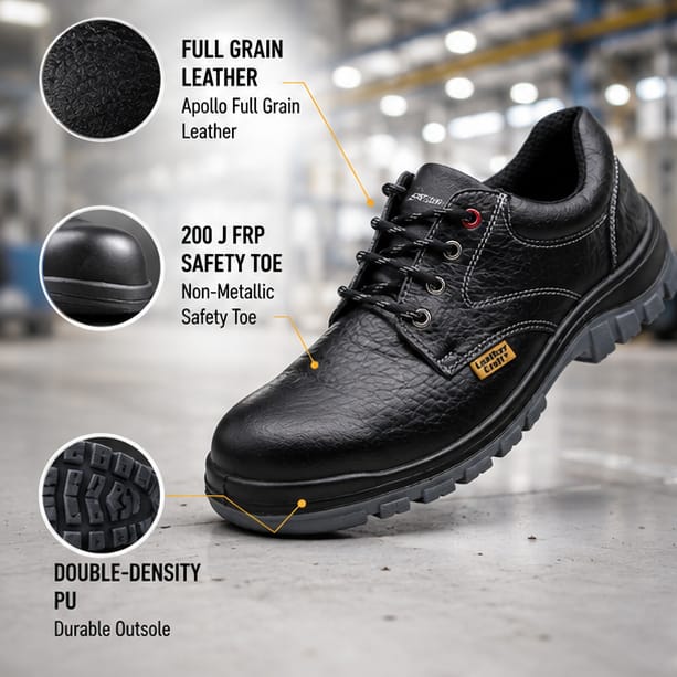 LEATHER CRAFT McLaren Steel Toe Black Leather Safety Shoes, with full grain leather upper and double density PU sole(size 8) 3