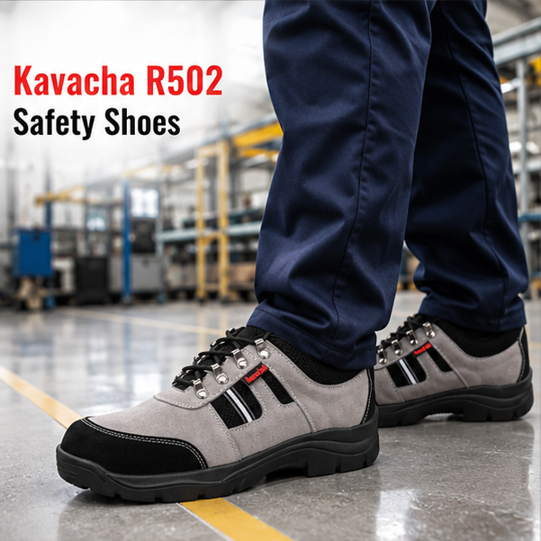 Kavacha Suede Leather Steel Toe Safety Shoe RN 502 Grey Rubber Sole (Plus Size) (Rn502)(size-6) 2