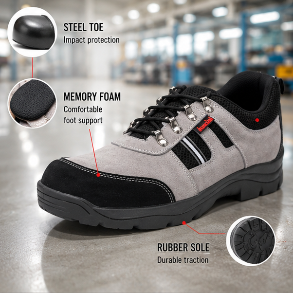 Kavacha Suede Leather Steel Toe Safety Shoe RN 502 Grey Rubber Sole (Plus Size) (Rn502)(size-6) 3