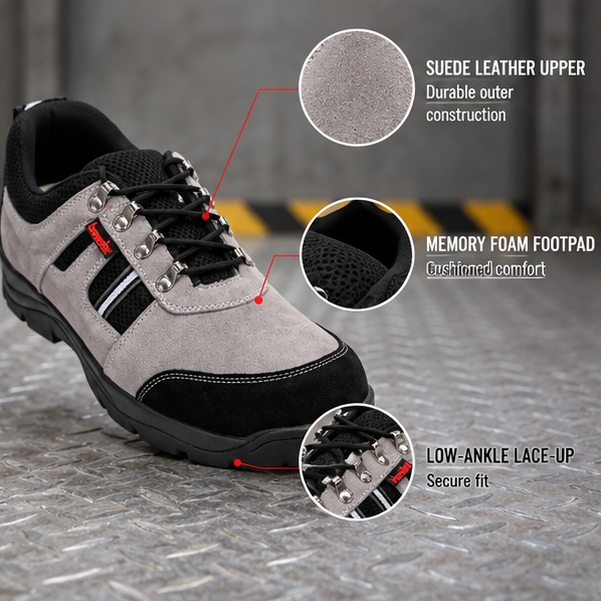 Kavacha Suede Leather Steel Toe Safety Shoe RN 502 Grey Rubber Sole (Plus Size) (Rn502)(size-6) 4