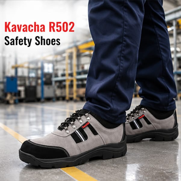 Kavacha Suede Leather Steel Toe Safety Shoe RN 502 Grey Rubber Sole (Plus Size) (Rn502)(size-9) 2