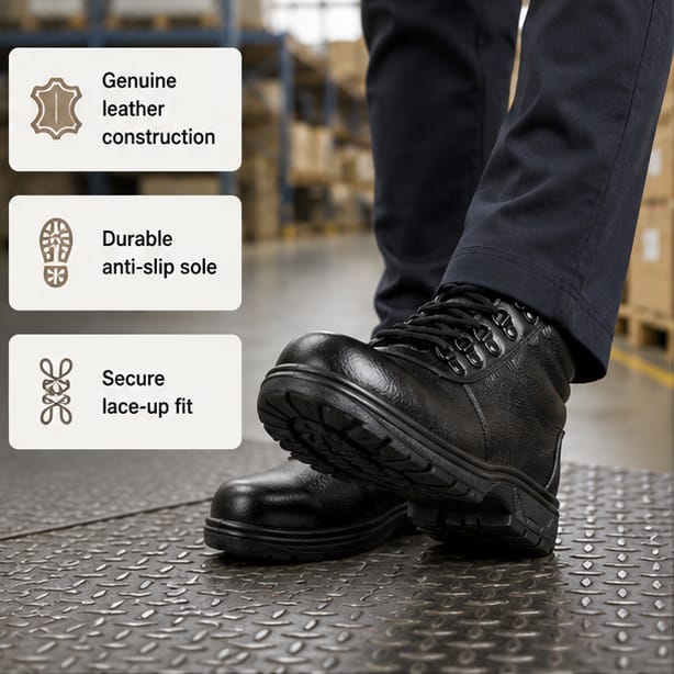 Upgrade your work and safety footwear collection with these Premium Genuine Leather Police Safety Shoes for Men, specially designed for heavy-duty industrial, security, and tactical use. Crafted from 3
