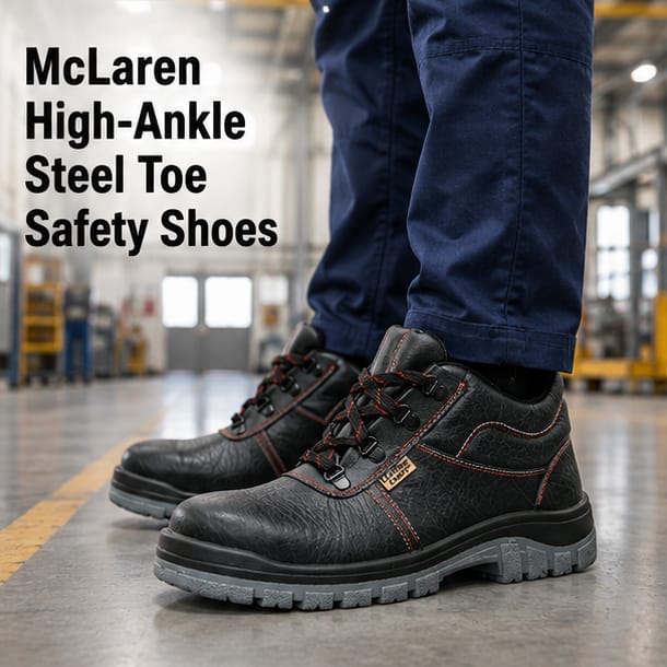 McLaren High-Ankle Steel Toe Heavy Duty Black Leather Safety Shoes(size 9) 2