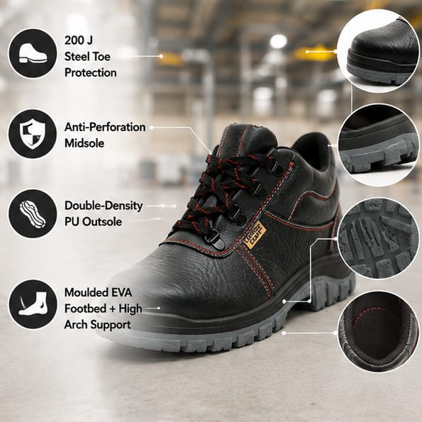 McLaren High-Ankle Steel Toe Heavy Duty Black Leather Safety Shoes(size 9) 3