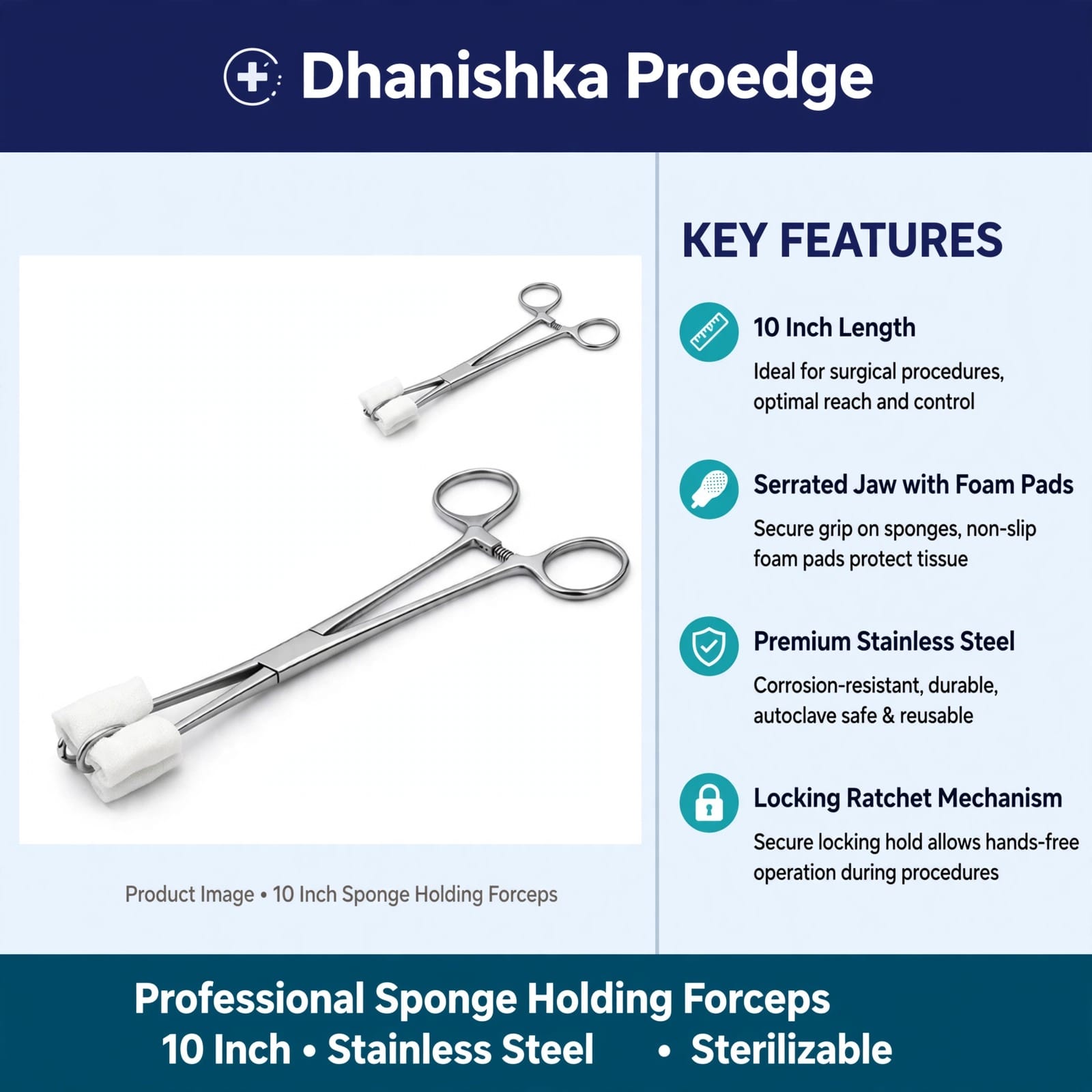 10 Inch Surgical Sponge Holder – Stainless Steel (SH) 3