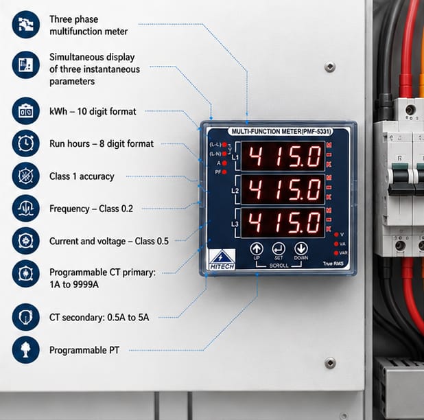 Digital Watt Meter Three Phase, Panel Mounted size: 96x96mm 4