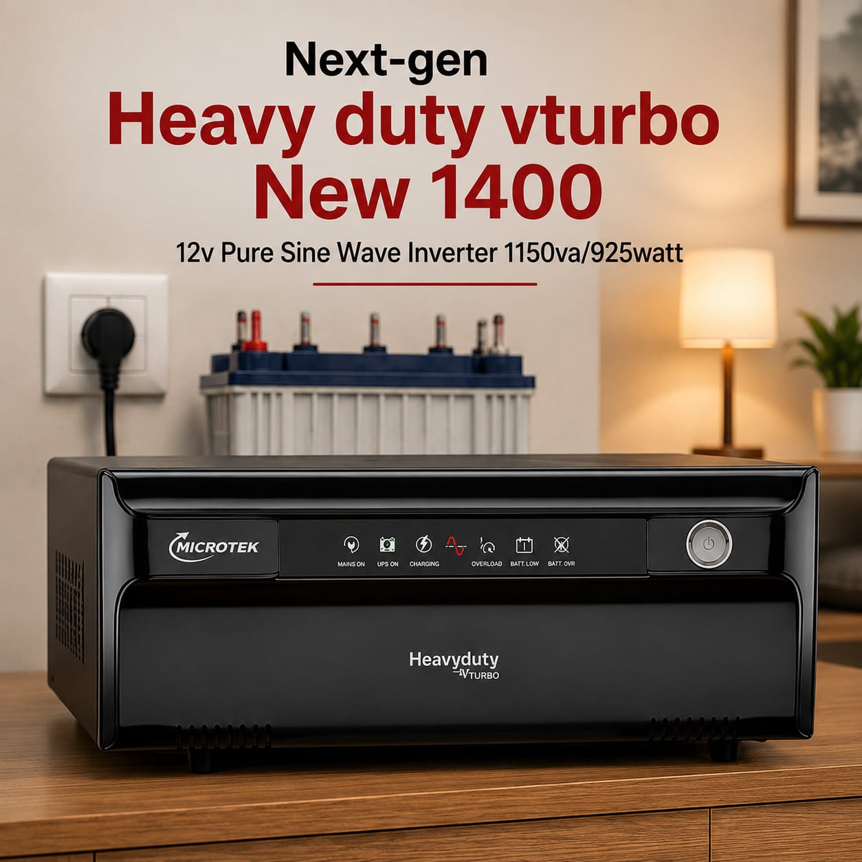 Next-Gen HEAVY DUTY vTURBO NEW 1400 12V Pure Sine Wave Inverter 1150VA/925Watt 2