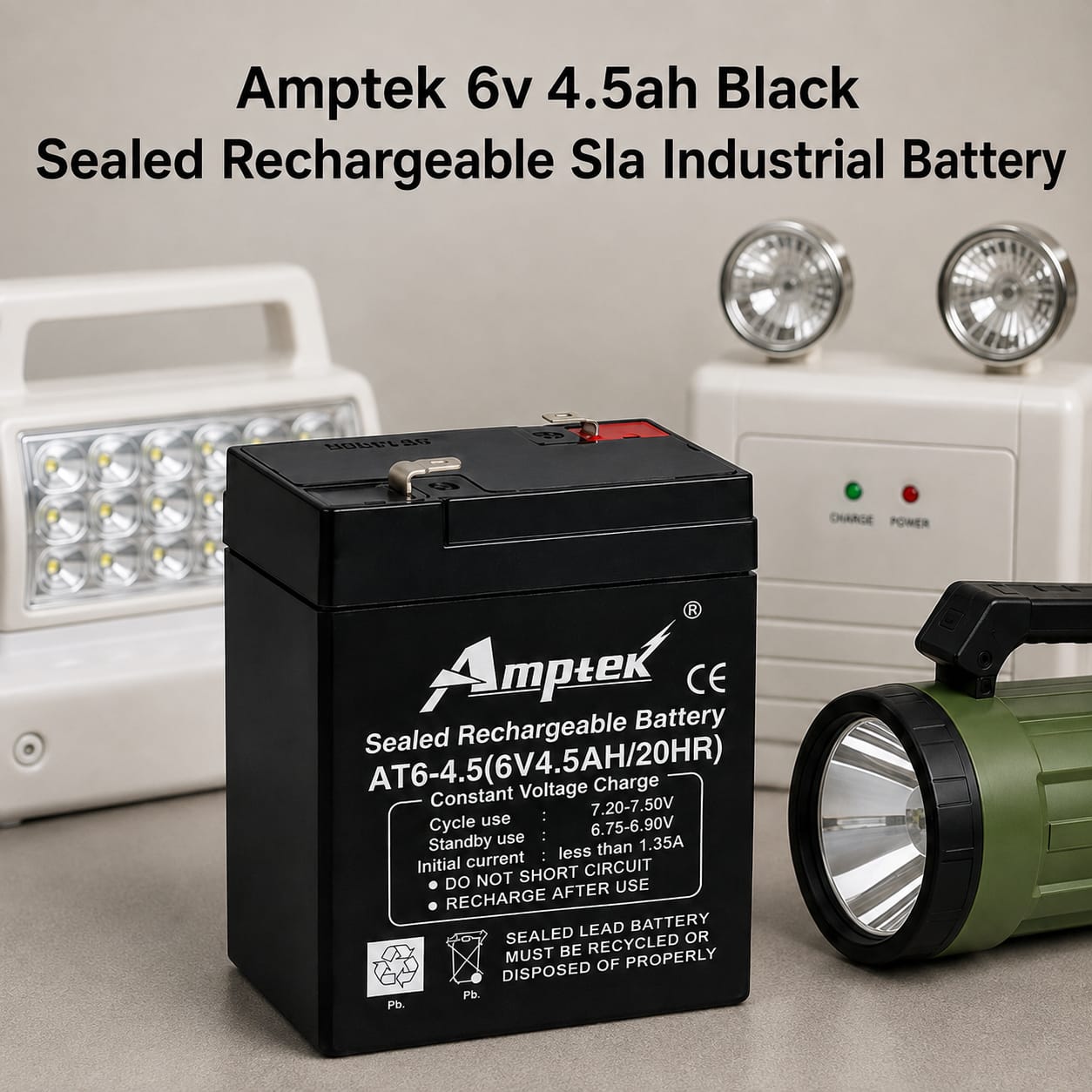 Amptek 6V 4.5Ah Black Sealed Rechargeable SLA Industrial Battery 2