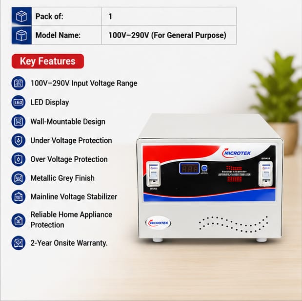 Microtek AUTOMATIC VOLTAGE STABILIZER EML 10090(100V–290V (For General Purpose)) 3