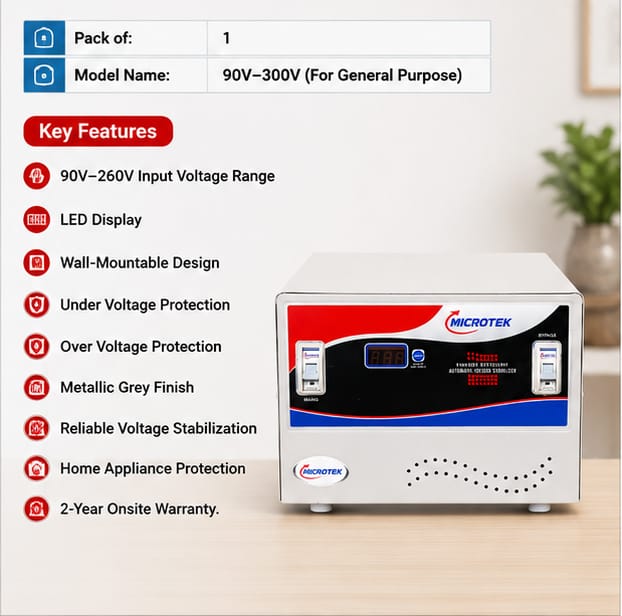 Microtek AUTOMATIC VOLTAGE STABILIZER EML 5090(90V–300V (For General Purpose)) 3