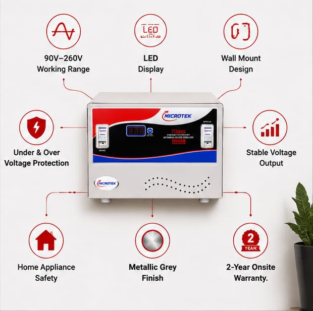 Microtek AUTOMATIC VOLTAGE STABILIZER EML 5090(90V–300V (For General Purpose)) 4