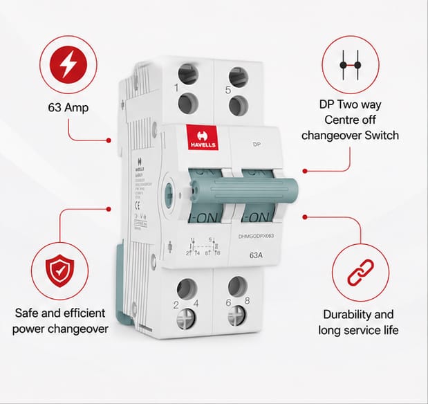 Havells 63A DP Two way Centre off changeover Switch DHMGODPX063(EURO II) 4