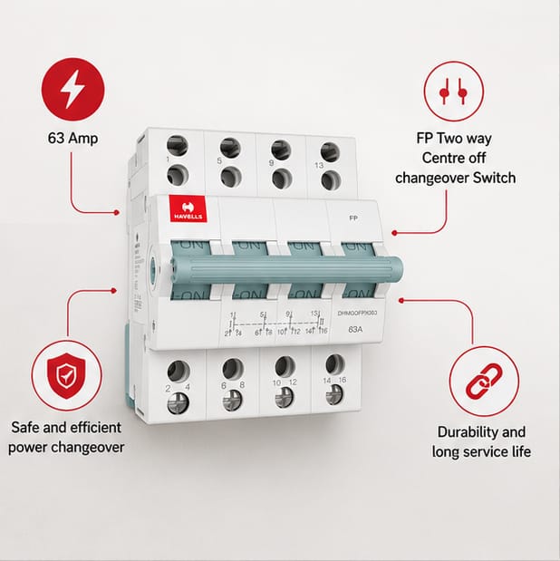 Havells 63A FP Two way Centre off changeover Switch DHMGOFPX063(EURO II) 4