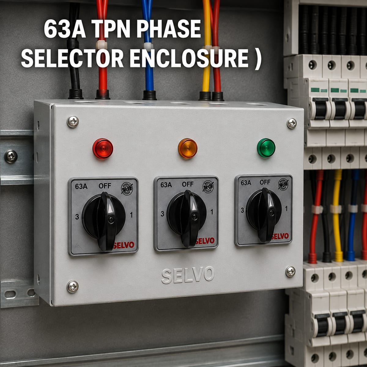 SELVO 63A Three Phase Neutral (TPN) Phase selector Enclosure (with 1 pole 3 ways Rotary switches Fitted and Duly Wired) 2