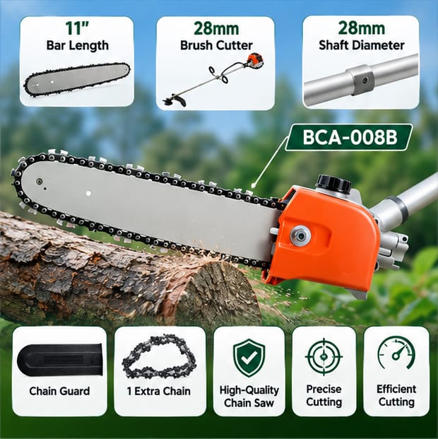 Greenleaf Chain Saw Attachment for for Brush Cutter with Chain Guard & 1 Extra Chain Size: 28 mm (BCA-008B) 4