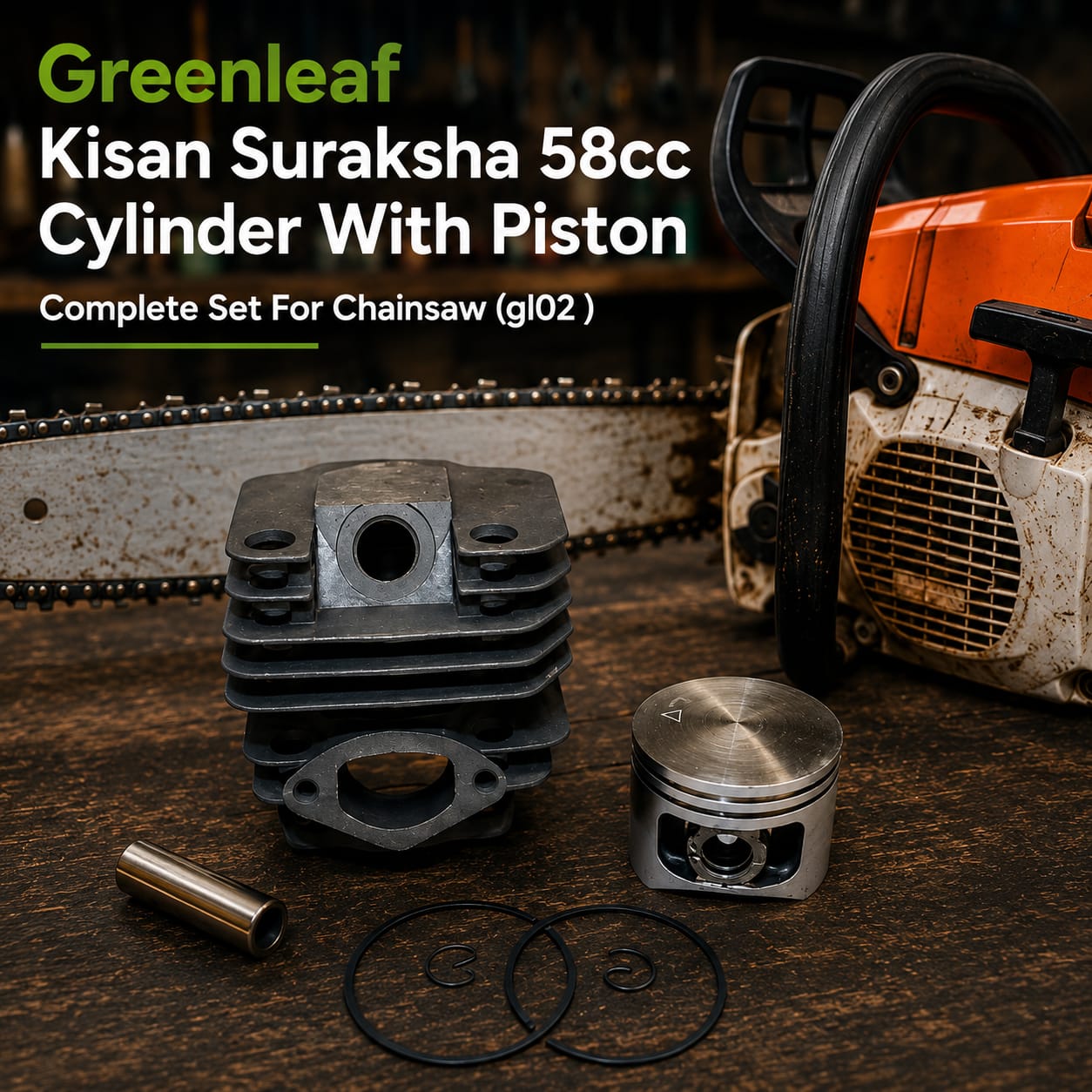 Greenleaf Kisan Suraksha 58cc Cylinder with Piston Complete Set for Chainsaw (GL02 ) 2