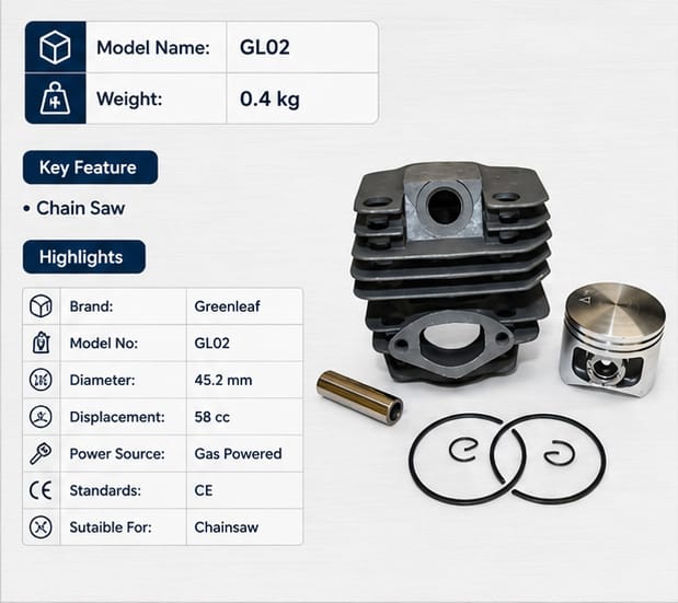 Greenleaf Kisan Suraksha 58cc Cylinder with Piston Complete Set for Chainsaw (GL02 ) 3