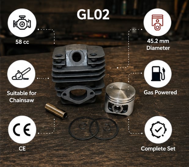 Greenleaf Kisan Suraksha 58cc Cylinder with Piston Complete Set for Chainsaw (GL02 ) 4