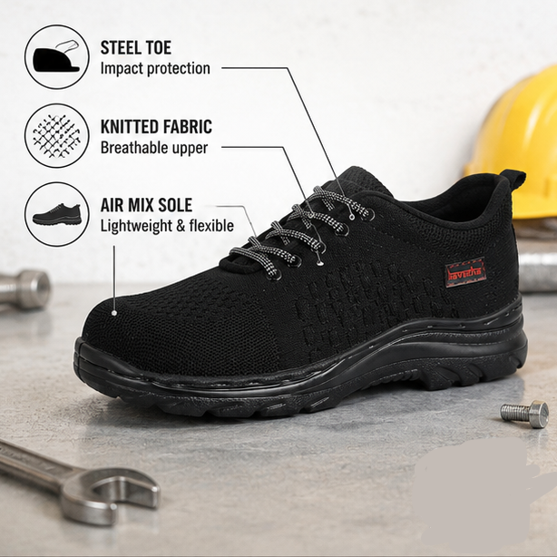 Kavacha Steel toe knitted fabric & Airmix Sole Protective shoe memory foam comfort (S227)(size-6) 4