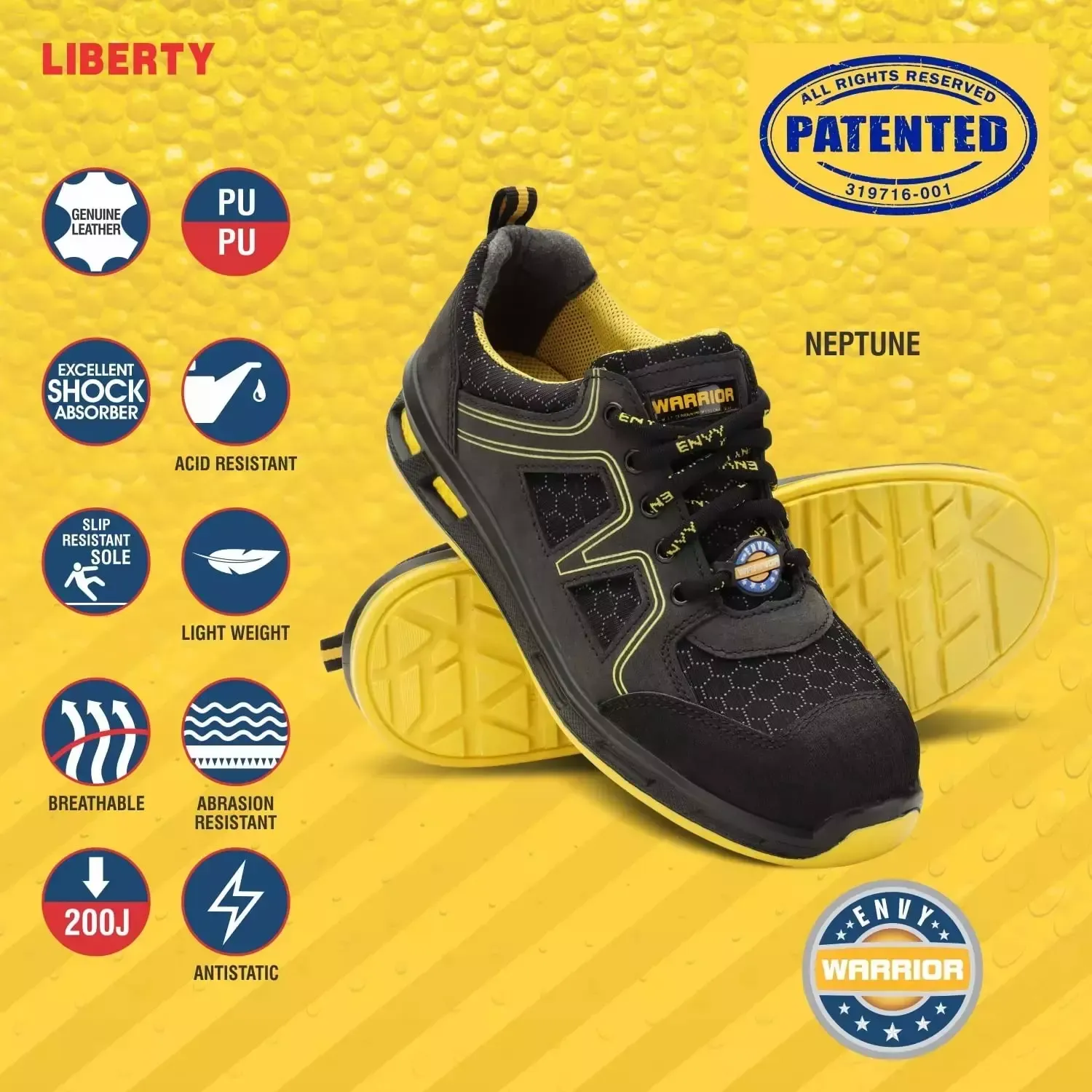 Liberty WARRIOR Envy Neptune Steel Toe Safety Shoes Low Ankle Black and Yellow Size UK 10 4