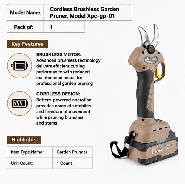 Cordless Brushless Garden Pruner, Model XPC-GP-01 3
