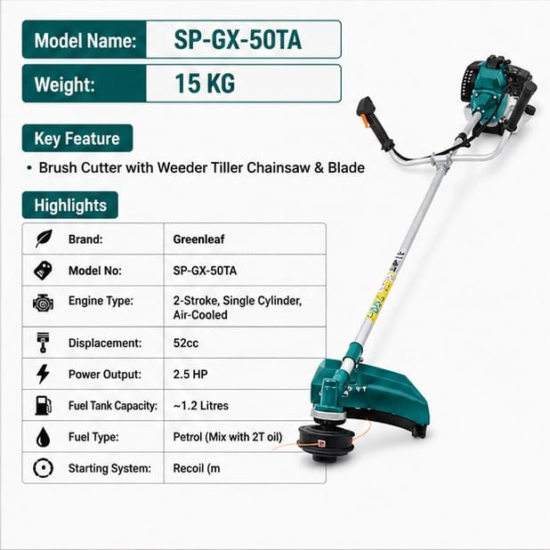 Greenleaf 2.5HP 52cc 2 Stroke 6 in 1 Brush Cutter with Weeder Tiller Chainsaw & Blade Attachments (SP-GX-50TA) 3