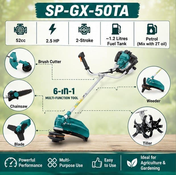 Greenleaf 2.5HP 52cc 2 Stroke 6 in 1 Brush Cutter with Weeder Tiller Chainsaw & Blade Attachments (SP-GX-50TA) 4