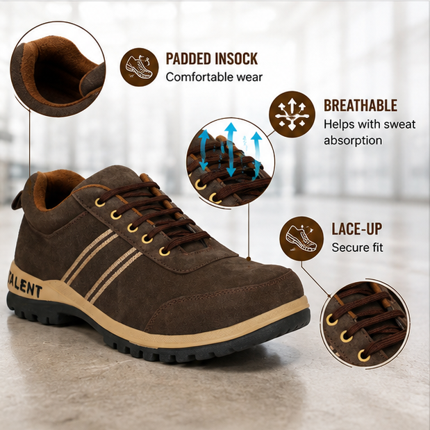 Kavacha Suede Leather Steel Toe Safety Shoe (Hertz -03) (SIZE 6) 4