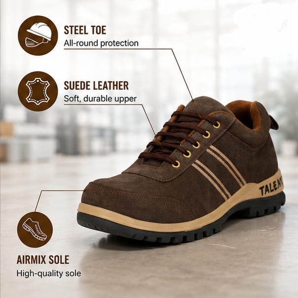 Kavacha Suede Leather Steel Toe Safety Shoe (Hertz -03) (SIZE 8) 3