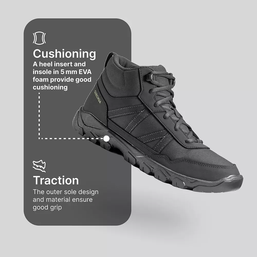 Round Toe Hiking Shoes Mid Ankle Ethylene Vinyl Acetate (EVA) Sole Size UK 9.5 Black, NH100 2