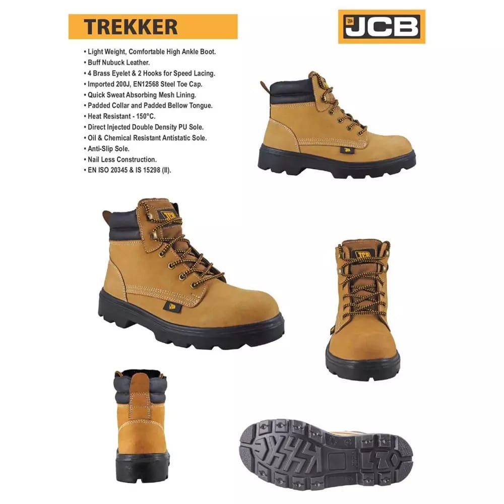 JCB Steel Toe Safety Shoes Double Density PU Sole High Ankle Tan Buff Nubuck Leather UK 9, Trekker 3