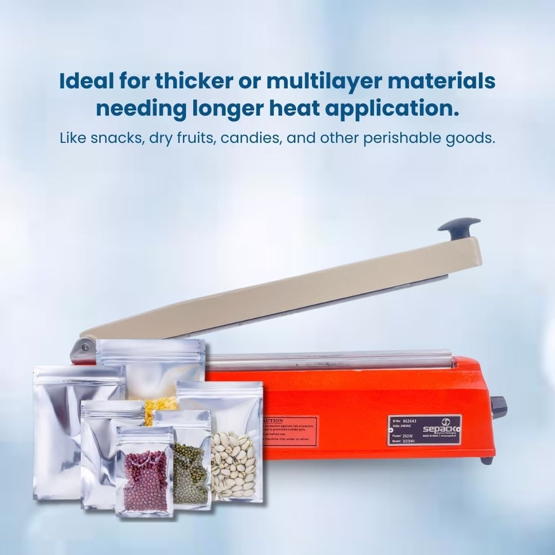 12 Inch Hot Bar Type Hand Sealer Machine for Silver & Laminated Pouches | Portable Manual Heat Sealing Tool for Plastic Bags | Heavy Duty Pouch Packing Sealer – Pack of 1 5